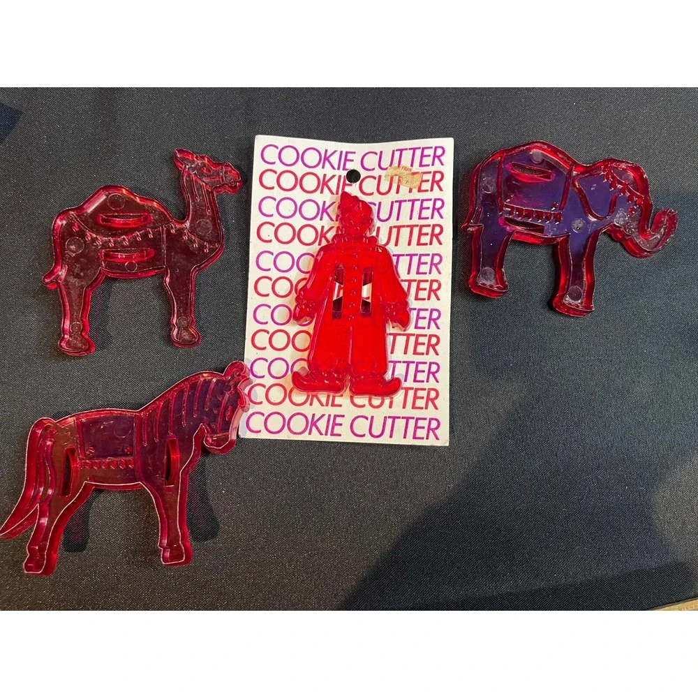 Vintage Circus Cookie Cutters Red Plastic Clown Elephant Camel